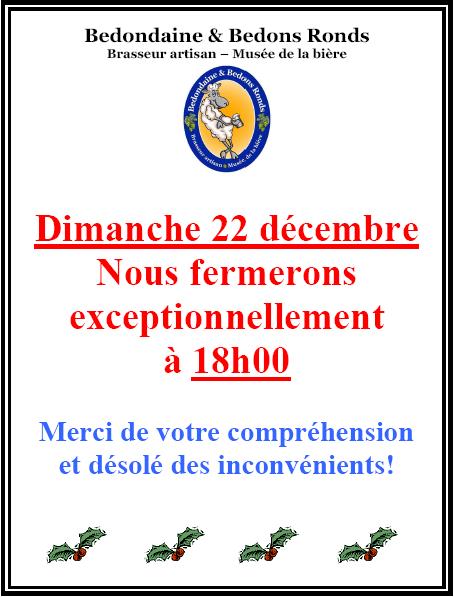Horaire 22 décembre